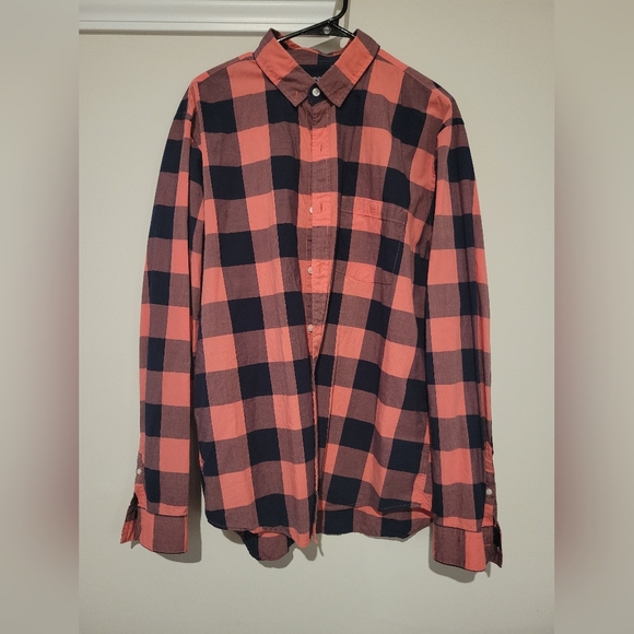 Express Other - Express Mens Long Sleeve Button Down Salmon/Navy Plaid